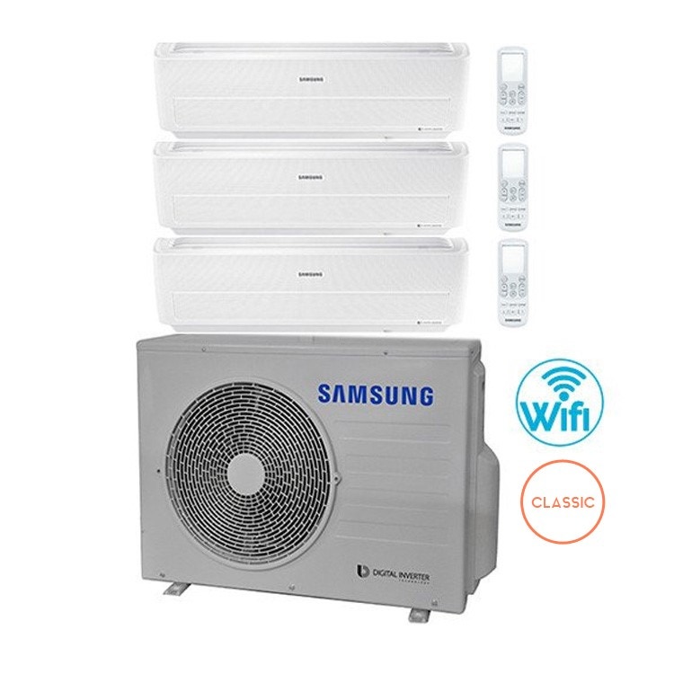 Immagine di Samsung WINDFREE CLASSIC Climatizzatore trial split inverter WiFi Bianco | unità esterna 5.2 kW unità interne 7000+7000+12000 BTU AJ052MCJ3EH/EU+2xAR07NXPXBWKNEU+AR12NXPXBWKNEU