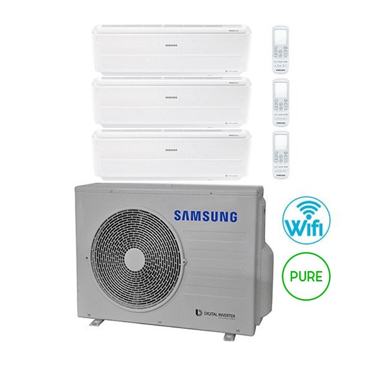 Immagine di Samsung WINDFREE PURE Climatizzatore trial split inverter WiFi Bianco | unità esterna 5.2 kW unità interne 7000+7000+12000 BTU AJ052MCJ3EH/EU+2xAR07NXCXAWKNEU+AR12NXCXAWKNEU
