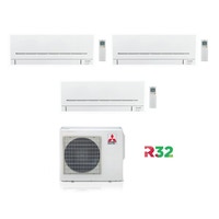 Immagine di Mitsubishi MSZ-AP R32 Climatizzatore trial split inverter | unità esterna 5.4 kW unità interne 7000+9000+12000 BTU MXZ-3F54VF-MSZ-AP20VF-MSZ-AP25VG-MSZ-AP35VG