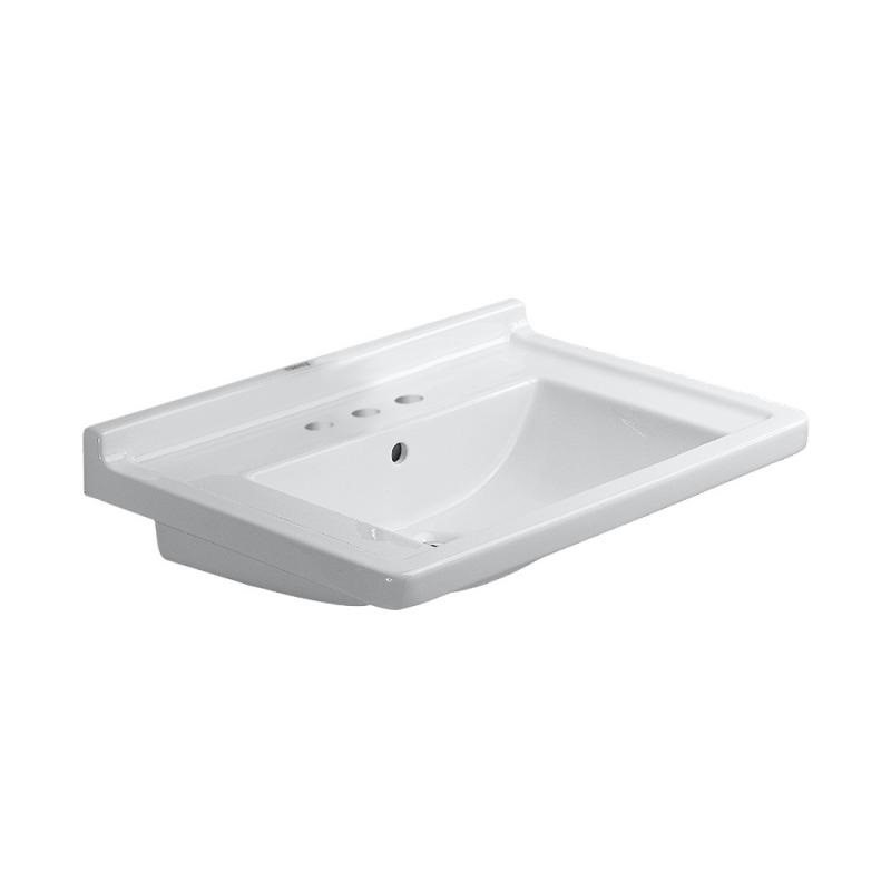 Immagine di Duravit Starck 3 lavabo consolle 70 cm con 3 fori per rubinetteria, senza troppopieno, con bordo per rubinetteria, colore bianco 0304700044