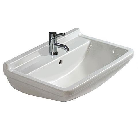 Immagine di Duravit Starck 3 lavabo tre fori con troppopieno, con bordo per rubinetteria, lato inferiore smaltato, 55 cm, bianco 0300550030