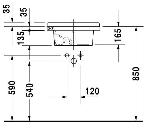 Immagine di Duravit STARCK 3 lavabo 48 cm monoforo, con troppopieno, con bordo per rubinetteria, lato inferiore smaltato, WonderGliss, colore bianco 03034800001
