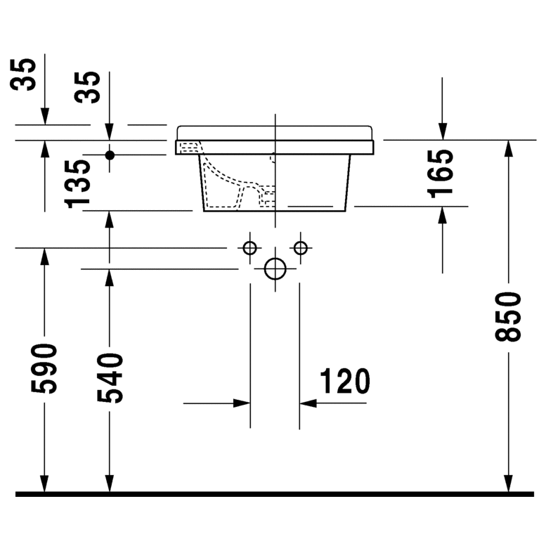 Immagine di Duravit STARCK 3 lavabo 48 cm monoforo, con troppopieno, con bordo per rubinetteria, lato inferiore smaltato, WonderGliss, colore bianco 03034800001