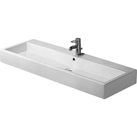 Immagine di Duravit Vero lavabo consolle 120 cm senza troppopieno monoforo, con bordo per rubinetteria, lato inferiore smaltato, bianco 0454120041