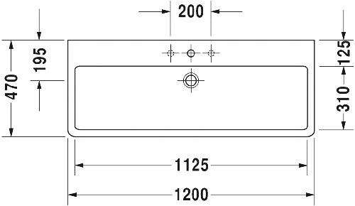 Immagine di Duravit Vero lavabo consolle 120 cm senza troppopieno tre fori, con bordo per rubinetteria, lato inferiore smaltato, bianco 0454120044