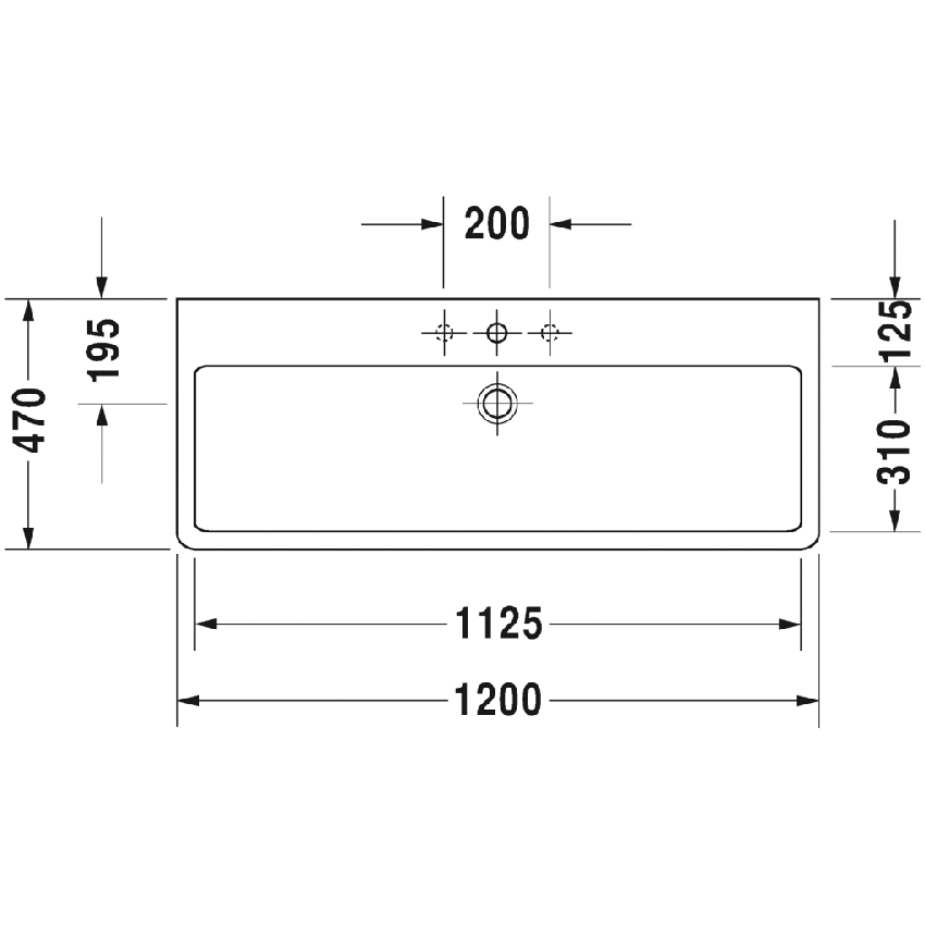 Immagine di Duravit Vero lavabo consolle 120 cm senza troppopieno tre fori, con bordo per rubinetteria, lato inferiore smaltato, bianco 0454120044