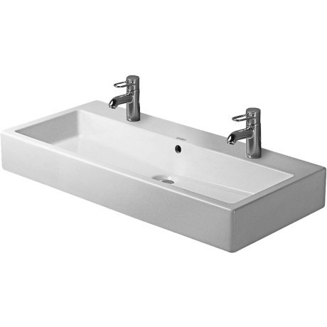 Immagine di Duravit Vero lavabo consolle 100 cm senza troppopieno due fori distanziati per due rubinetterie, monocomando con bordo per rubinetteria, bianco 0454100043