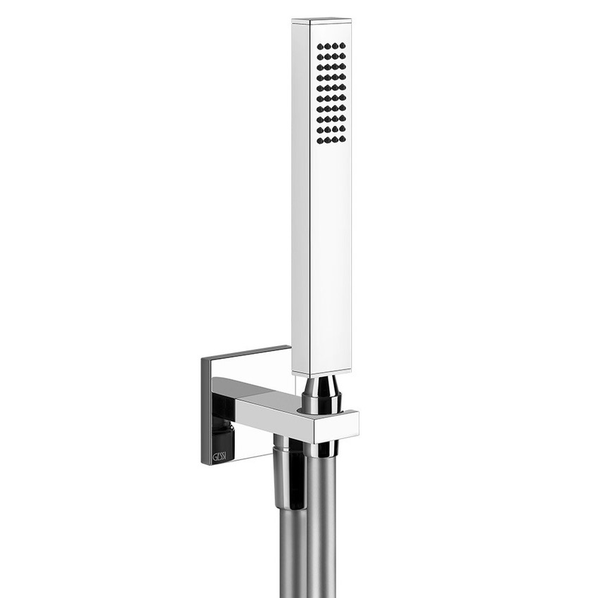 Immagine di Gessi RETTANGOLO SHOWER set doccia con presa acqua, doccetta anticalcare e flessibile 150 cm, finitura finox 20123#149