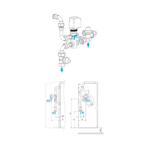 Immagine di Sabiana Valvola a 3 vie per batteria principale + kit collegamento montata a bordo (CRSL / CRSL-ECM grandezze 2 - 3 - 4 - 5  - CRC / CRC-ECM / CRT-ECM grandezza 6-9) 9060471W