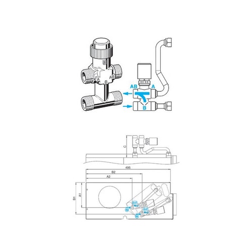 Immagine di Sabiana Valvola a 3 vie semplificata per batteria principale + kit collegamento sciolti (grandezza 1-5 incasso) 9066570W