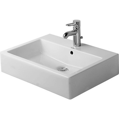 Immagine di Duravit Vero lavabo consolle 60 cm con troppopieno tre fori, con WonderGliss, con bordo per rubinetteria, lato inferiore smaltato, bianco 04546000301