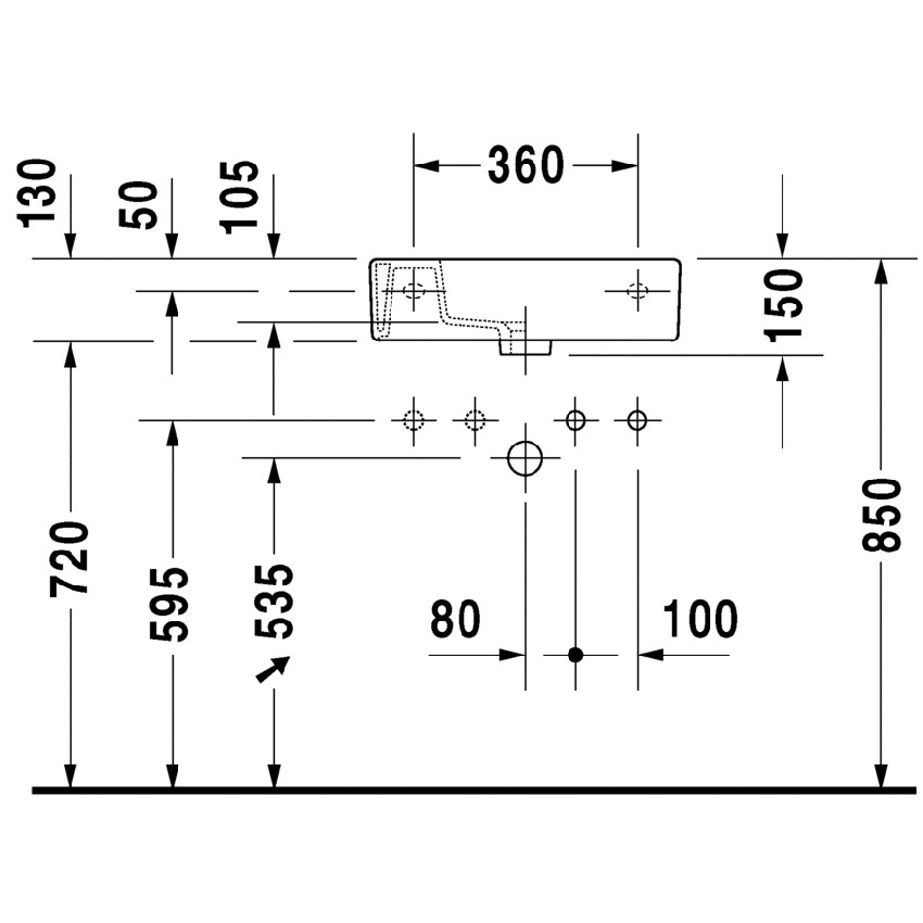 Immagine di Duravit VERO lavamani consolle 50 cm, con foro rubinetteria a sinistra, con troppopieno, WonderGliss, colore bianco 07035000091