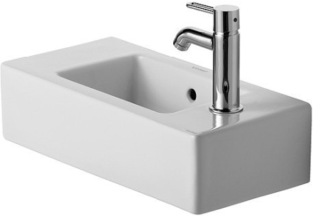 Immagine di Duravit VERO lavamani consolle 50 cm, con fori diaframmati per rubinetteria a destra e sinistra, con troppopieno, colore bianco 0703500000
