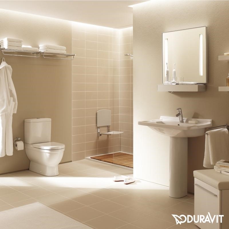 Immagine di Duravit STARCK 3 set sanitari sospesi, vaso Compact a cacciata, sedile con coperchio, senza chiusura rallentata, bidet monoforo con troppopieno, colore bianco 2227090000+2280150000+0063810000