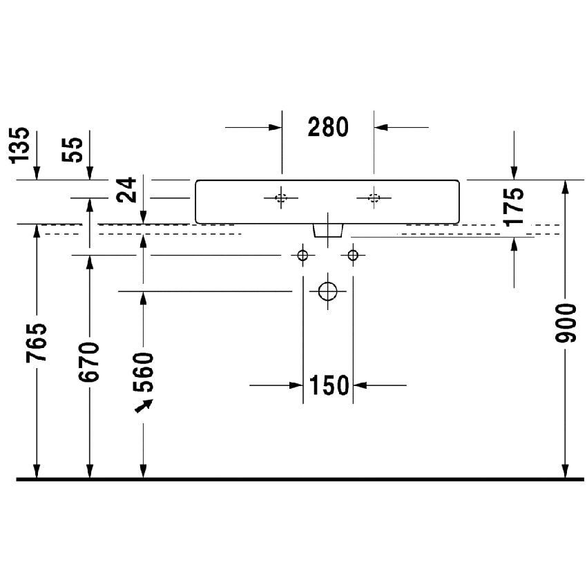 Immagine di Duravit Vero lavabo rettificato 80 cm senza troppopieno monoforo, con bordo per rubinetteria, bianco 0454800071