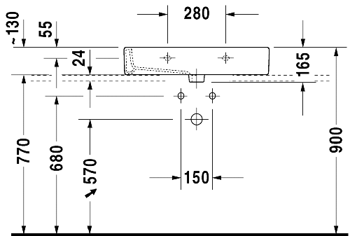 Immagine di Duravit Vero lavabo rettificato 70 cm senza troppopieno monoforo, con WonderGliss, con bordo per rubinetteria, bianco 04547000711