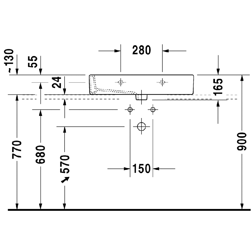 Immagine di Duravit Vero lavabo rettificato 70 cm senza troppopieno monoforo, con WonderGliss, con bordo per rubinetteria, bianco 04547000711