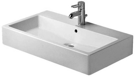 Immagine di Duravit Vero lavabo rettificato 70 cm senza troppopieno monoforo, con WonderGliss, con bordo per rubinetteria, bianco 04547000711
