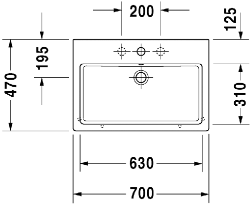 Immagine di Duravit Vero lavabo rettificato 70 cm senza troppopieno monoforo, con WonderGliss, con bordo per rubinetteria, bianco 04547000711