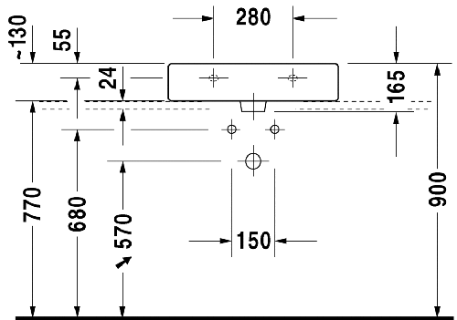 Immagine di Duravit Vero lavabo rettificato 60 cm senza troppopieno tre fori, con WonderGliss, con bordo per rubinetteria, bianco 04546000731