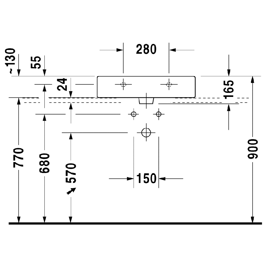 Immagine di Duravit Vero lavabo rettificato 60 cm senza troppopieno tre fori, con WonderGliss, con bordo per rubinetteria, bianco 04546000731