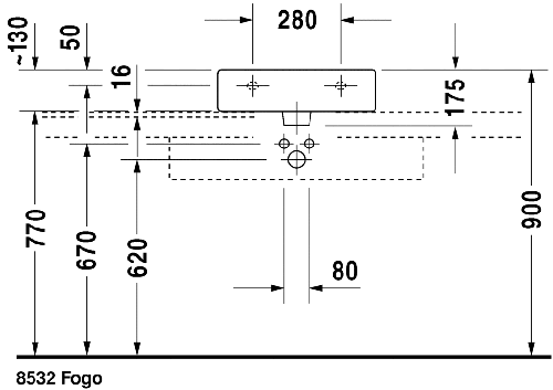 Immagine di Duravit Vero lavabo rettificato 50 cm senza troppopieno tre fori, con bordo per rubinetteria, bianco 0454500073