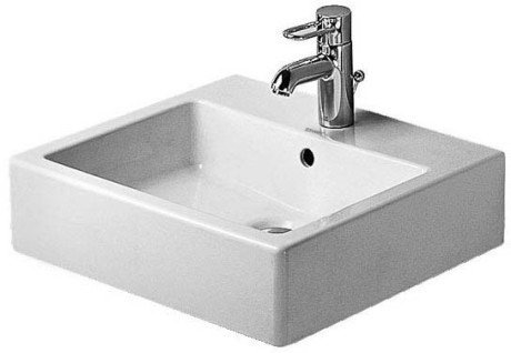 Immagine di Duravit Vero lavabo rettificato 50 cm senza troppopieno tre fori, con bordo per rubinetteria, bianco 0454500073