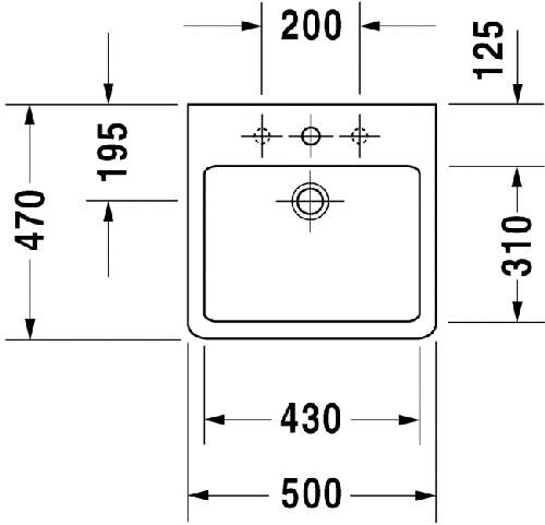 Immagine di Duravit Vero lavabo rettificato 50 cm senza troppopieno tre fori, con bordo per rubinetteria, bianco 0454500073