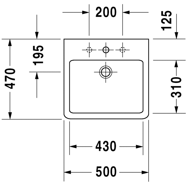 Immagine di Duravit Vero lavabo rettificato 50 cm senza troppopieno tre fori, con bordo per rubinetteria, bianco 0454500073