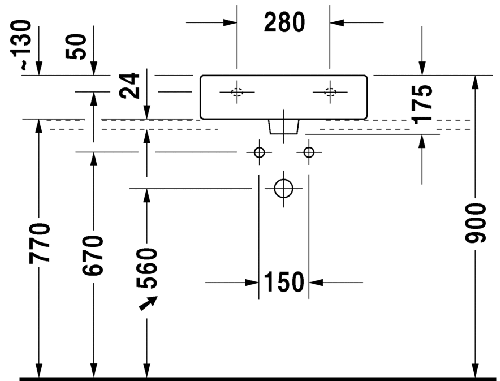 Immagine di Duravit Vero lavabo rettificato 50 cm senza troppopieno tre fori, con bordo per rubinetteria, bianco 0454500073