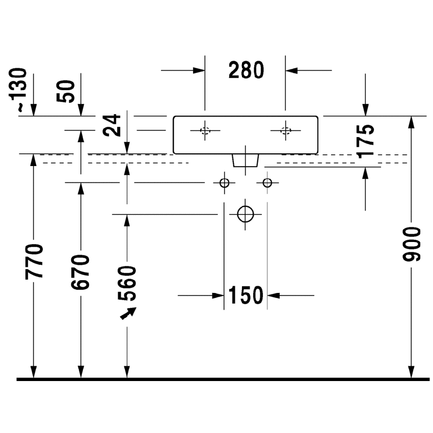 Immagine di Duravit Vero lavabo rettificato 50 cm senza troppopieno tre fori, con bordo per rubinetteria, bianco 0454500073