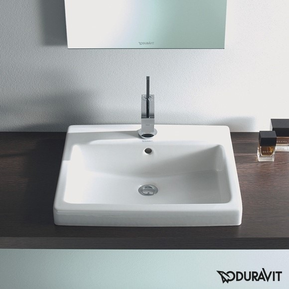 Immagine di Duravit Vero lavabo da incasso 55 cm, per incasso soprapiano con troppopieno senza foro, con WonderGliss, con bordo per rubinetteria, bianco 03155500601