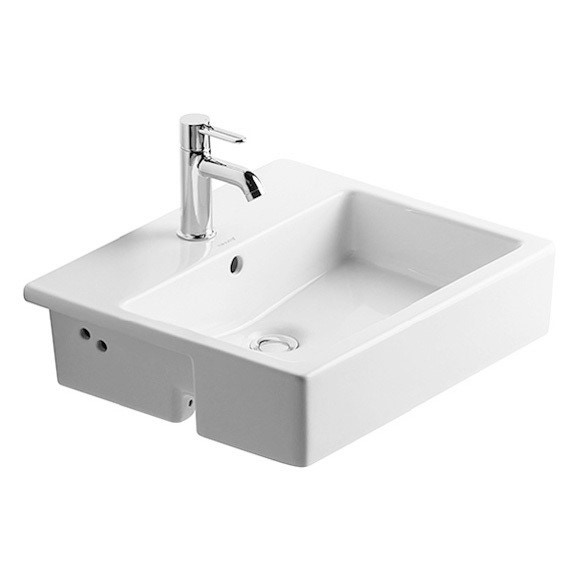 Immagine di Duravit VERO lavabo semincasso 55 cm, monoforo, con troppopieno, WonderGliss, colore bianco 03145500001