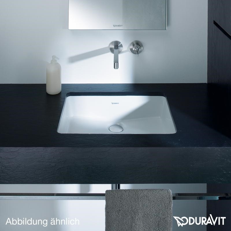 Immagine di Duravit VERO lavabo da incasso 48,5 cm, senza foro, con rettifica speciale per mobili Duravit, per incasso sottopiano, con troppopieno, WonderGliss, colore bianco 03304800221