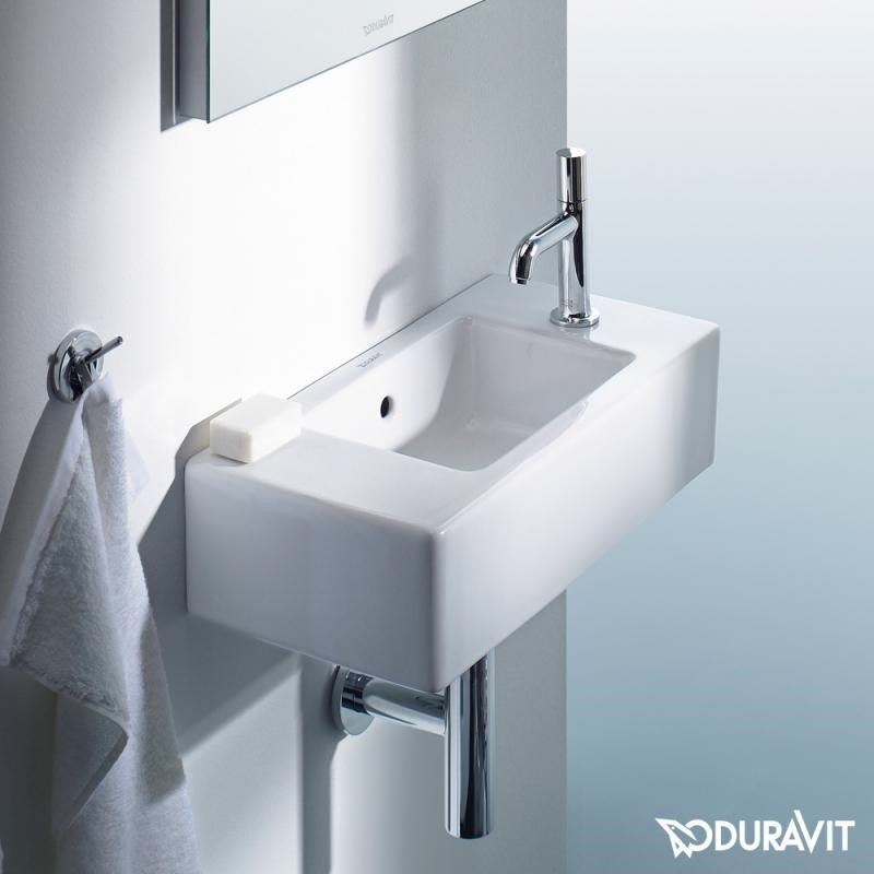 Immagine di Duravit VERO lavamani consolle 50 cm, con foro rubinetteria a destra, con troppopieno, WonderGliss, colore bianco 07035000081