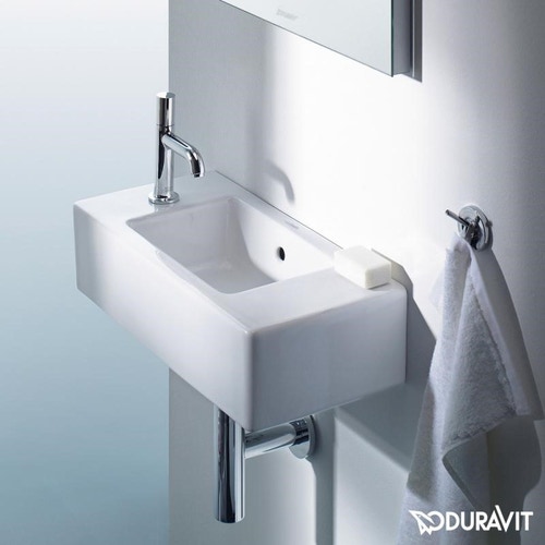 Immagine di Duravit VERO lavamani consolle 50 cm, con foro rubinetteria a sinistra, con troppopieno, colore bianco 0703500009