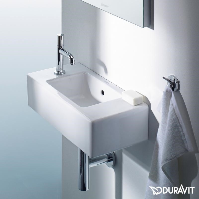 Immagine di Duravit VERO lavamani consolle 50 cm, con foro rubinetteria a sinistra, con troppopieno, WonderGliss, colore bianco 07035000091