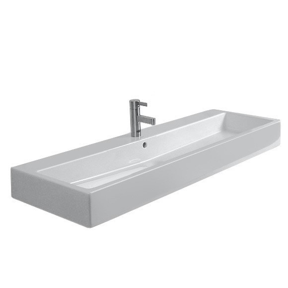 Immagine di Duravit Vero lavabo rettificato 120 cm con troppopieno senza foro, con WonderGliss, con bordo per rubinetteria, bianco 04541200281