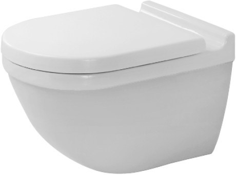 Immagine di Duravit STARCK 3 set vaso sospeso Rimless® a cacciata e sedile con coperchio, colore bianco 45270900A1