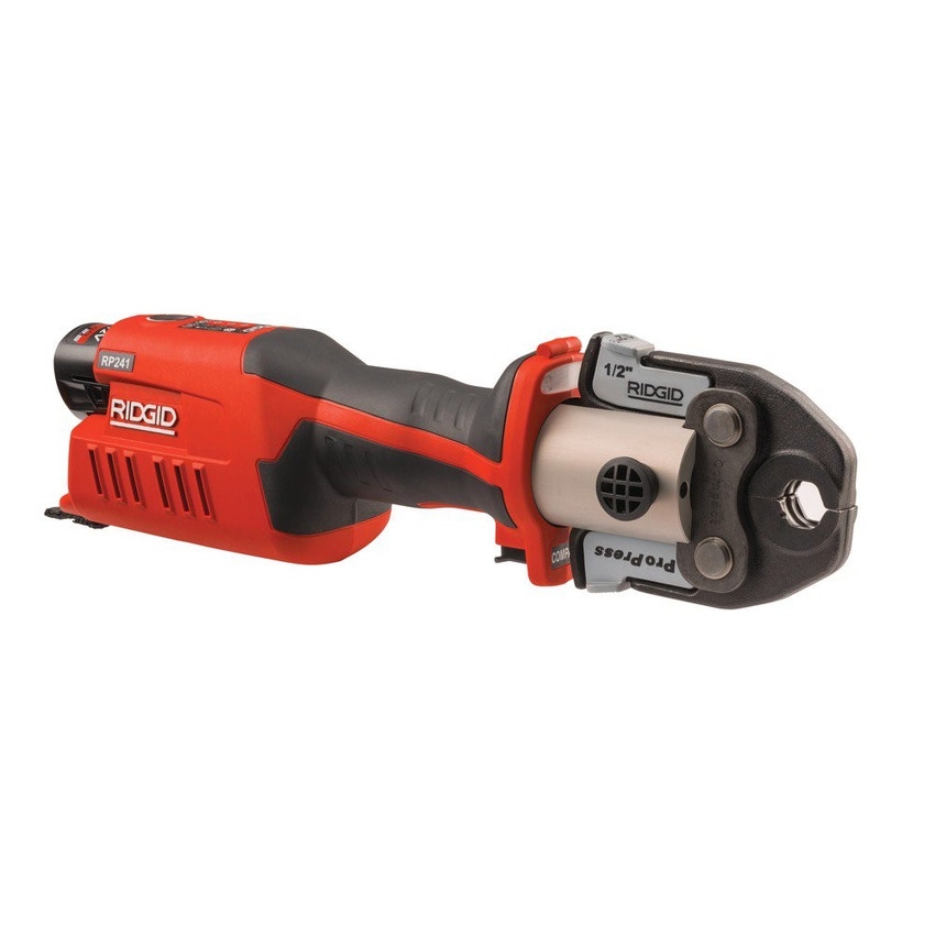 Ridgid 59178 RP 241 Pressatrice in linea a batteria completo di ganasce U  16-20-25 mm, caricabatterie veloce, 2 batterie Litio Advanced 12 V 2.5 Ah e  cassetta