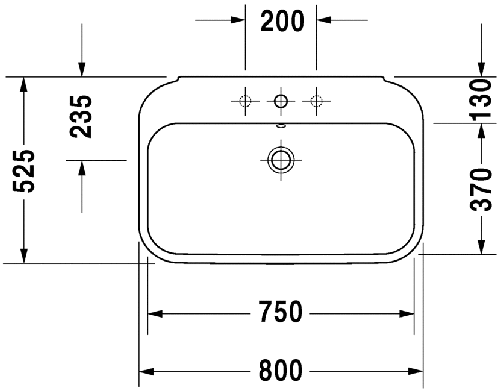 Immagine di Duravit HAPPY D.2 lavabo 80 cm con 3 fori per rubinetteria, con troppopieno, WonderGliss, colore bianco 23168000301