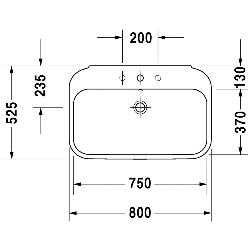 Immagine di Duravit HAPPY D.2 lavabo 80 cm con 3 fori per rubinetteria, con troppopieno, WonderGliss, colore bianco 23168000301