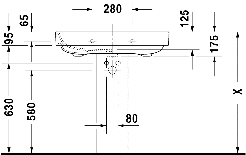 Immagine di Duravit HAPPY D.2 lavabo 80 cm con 3 fori per rubinetteria, con troppopieno, WonderGliss, colore bianco 23168000301