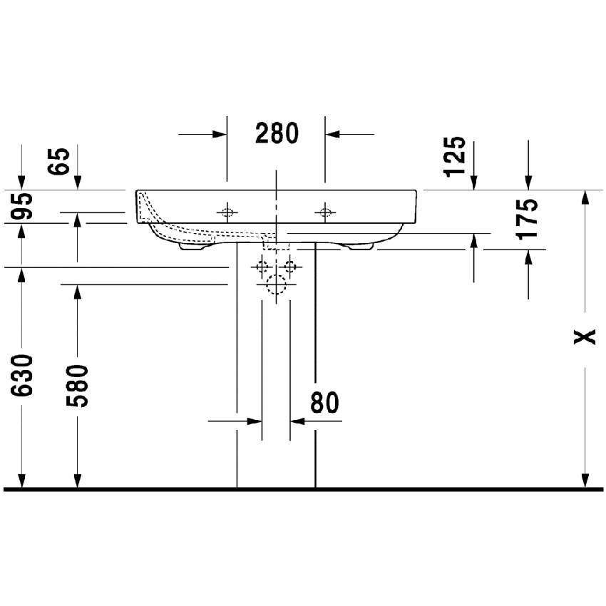 Immagine di Duravit HAPPY D.2 lavabo 80 cm con 3 fori per rubinetteria, con troppopieno, WonderGliss, colore bianco 23168000301