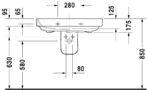 Immagine di Duravit HAPPY D.2 lavabo 80 cm con 3 fori per rubinetteria, con troppopieno, WonderGliss, colore bianco 23168000301