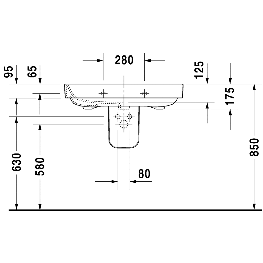 Immagine di Duravit HAPPY D.2 lavabo 80 cm con 3 fori per rubinetteria, con troppopieno, WonderGliss, colore bianco 23168000301