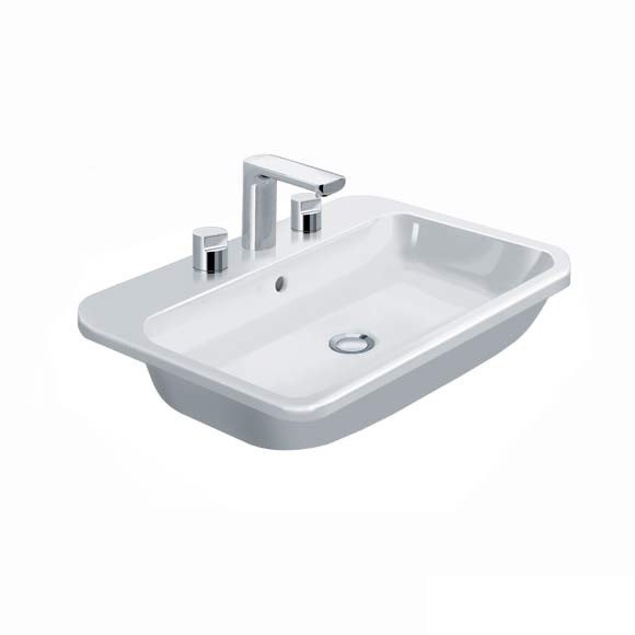 Immagine di Duravit HAPPY D.2 lavabo da incasso soprapiano 60 cm, con 3 fori per rubinetteria, con troppopieno, WonderGliss, colore bianco 04836000301