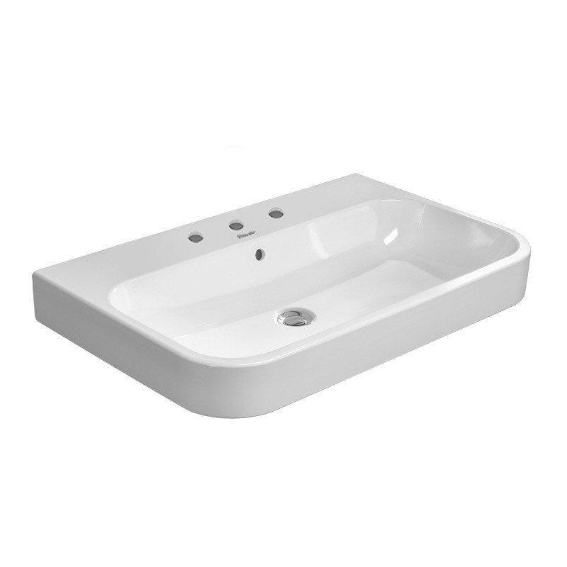 Immagine di Duravit HAPPY D.2 lavabo consolle 100 cm, con 3 fori per rubinetteria, con troppopieno, WonderGliss, colore bianco 23181000301