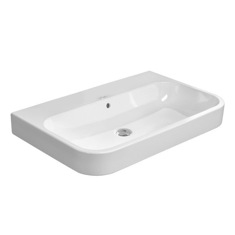 Immagine di Duravit HAPPY D.2 lavabo consolle 100 cm, senza foro, con troppopieno, WonderGliss, colore bianco 23181000601