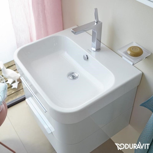Immagine di Duravit HAPPY D.2 lavabo consolle 60 cm, senza foro, con troppopieno, WonderGliss, colore bianco 23186000601